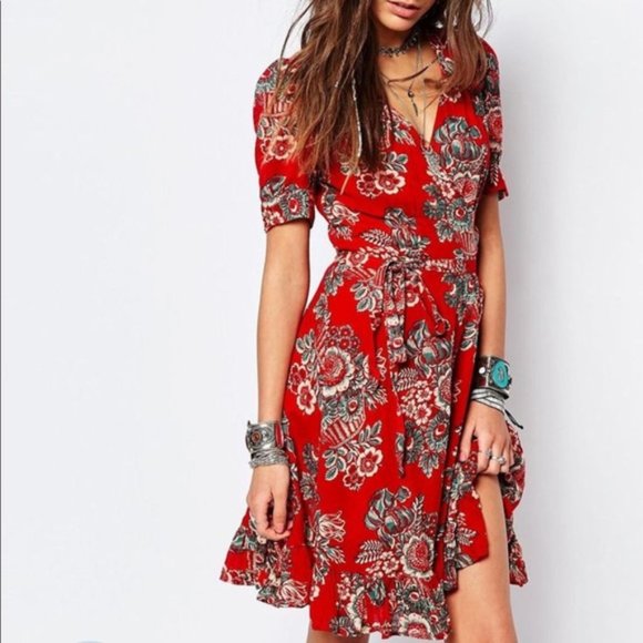 Denim&Co Dresses & Skirts - Ralph Lauren Rust Floral Print Wrap Dress L
